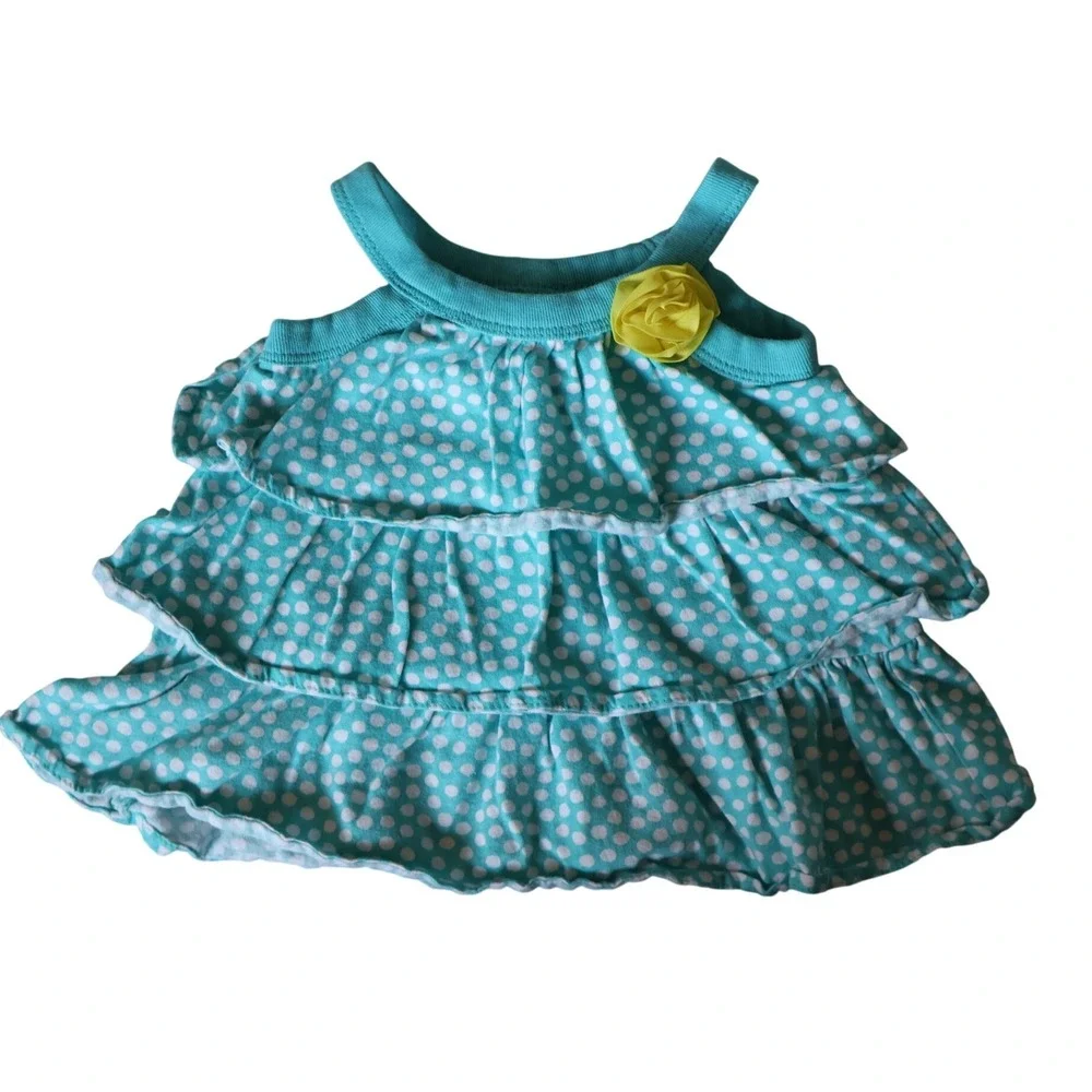 Carters Baby Girl Turquoise Polka Dot Ruffle Tiered Tank Top 3 Months Flower